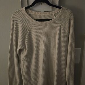 American Eagle Size Large Waffle Cream Textured Long Sleeve Top
